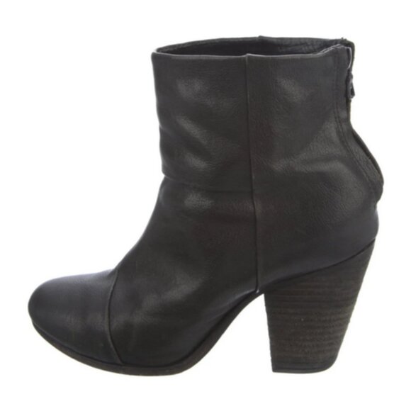 Rag & Bone Leather Booties Black Ankle Boots Zup Back Heels Size 8.5